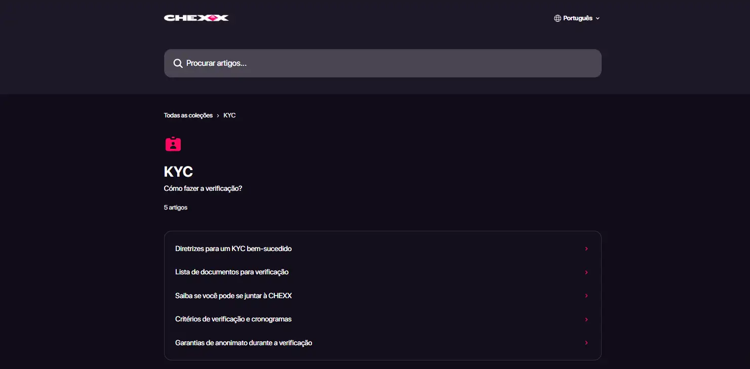 Página ou fluxo oficial de verificação KYC da CHEXX