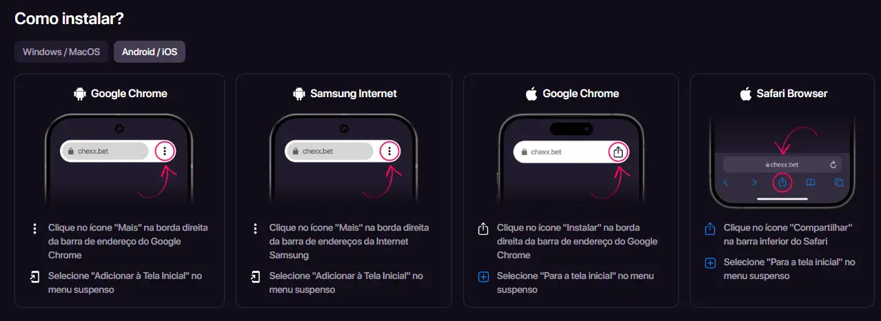 Guia oficial de instalação da PWA CHEXX